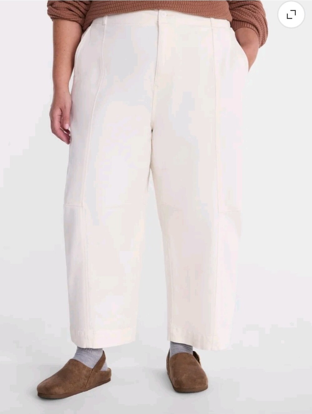 Women's Wide-Leg / Barrel Cropped Pants - Cream